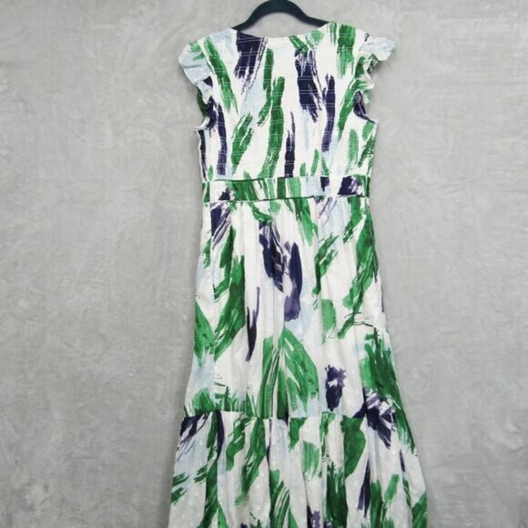 Anthropologie Midi Dress Womens Medium The Peregrine Green Blue Tiered - Picture 7 of 16